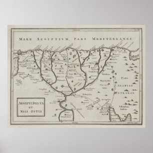 Póster Mapa del Delta del Nilo Antiguo (años 1700) del Rí