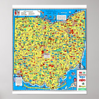 Póster Mapa del Departamento de Autopistas de Ohio Retro 