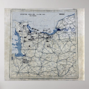 Póster Mapa del Día D de la Segunda Guerra Mundial, 6 de