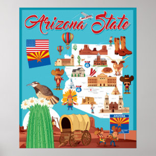 Póster Mapa del dibujo animado de Arizona