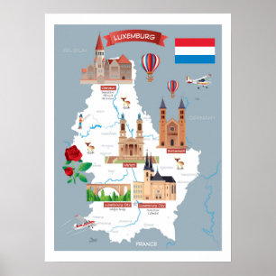 Póster Mapa del dibujo animado de Luxemburgo