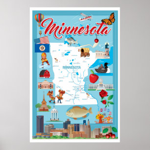 Póster Mapa del dibujo animado de Minnesota