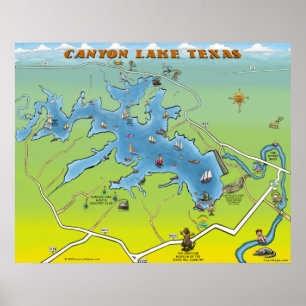 Póster Mapa del dibujo animado de Tejas del lago canyon