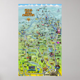 Póster Mapa del dibujo animado del país de la colina de