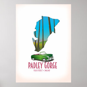 Póster Mapa del distrito de Padley Gorge en Inglaterra