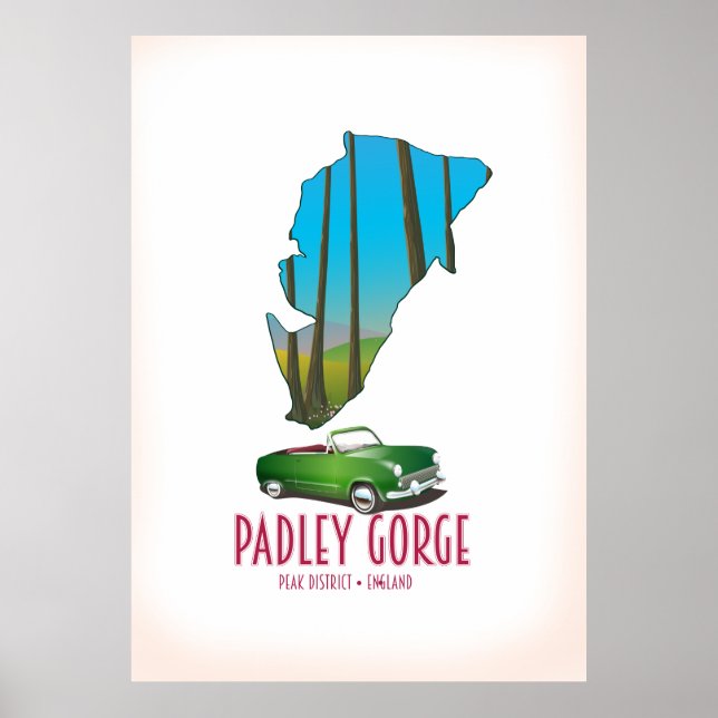 Póster Mapa del distrito de Padley Gorge en Inglaterra (Frente)