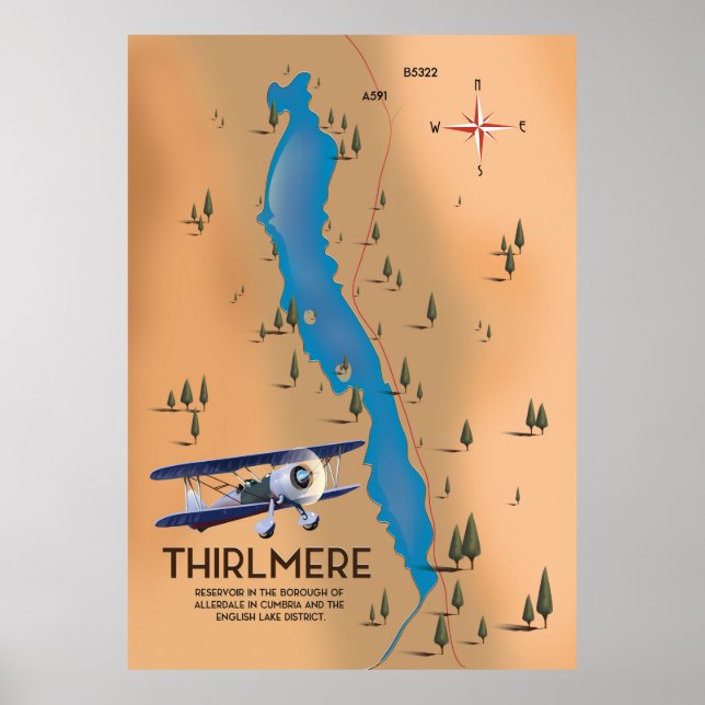 Póster Mapa del distrito del embalse de Thirlmere (Frente)