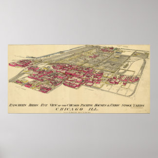 Póster Mapa del distrito Meatpacking de Chicago en 1890
