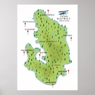 Póster Mapa del Distrito Peak de Inglaterra