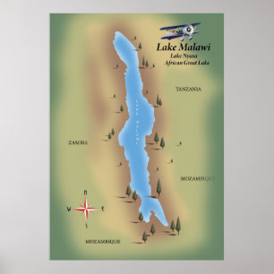 Póster Mapa del embalse de Thirlmere en el Distrito de lo