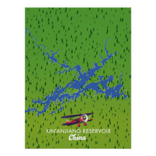 Póster Mapa del embalse de Xin'anjiang en China