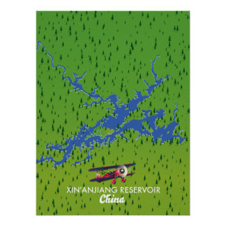 Póster Mapa del embalse de Xin'anjiang en China