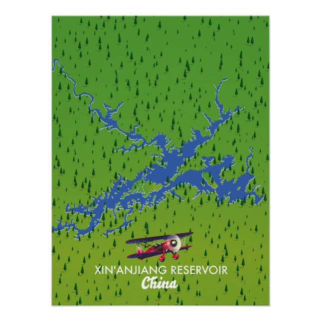 Póster Mapa del embalse de Xin'anjiang en China (Anverso)