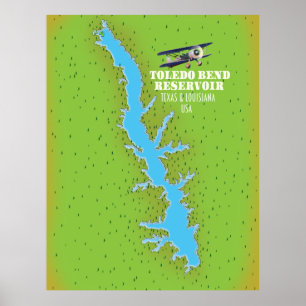 Póster Mapa del embalse Toledo Bend Texas & Louisiana
