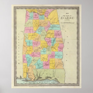 Póster Mapa del estado de Alabama