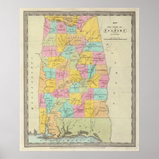 Póster Mapa del estado de Alabama