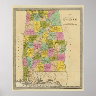 Póster Mapa del estado de Alabama