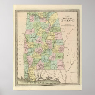 Póster Mapa del estado de Alabama 2