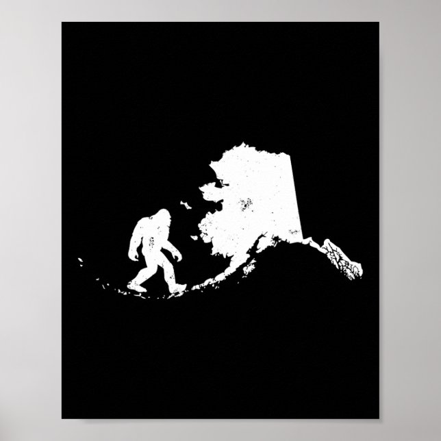 Póster Mapa del estado de Alaska Mapa Sasquatch Hombres R (Frente)