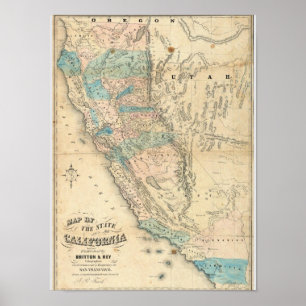 Póster Mapa del estado de California