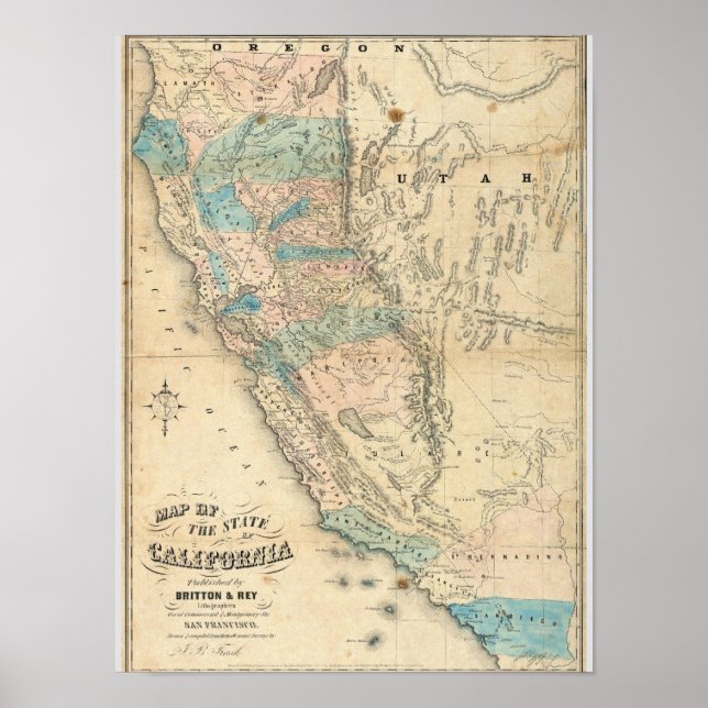 Póster Mapa del estado de California (Frente)