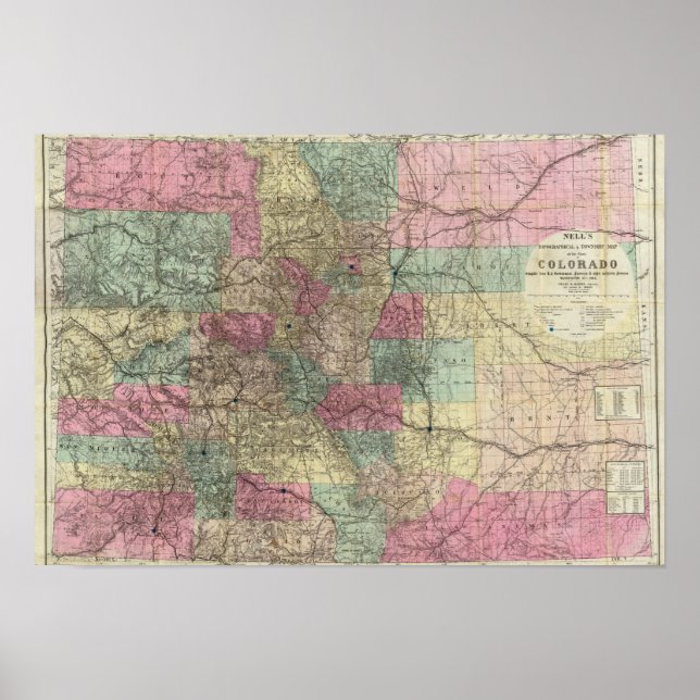 Póster Mapa del estado de Colorado (Frente)