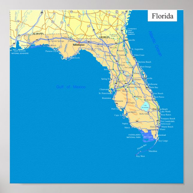 Póster Mapa del Estado de Florida (Frente)
