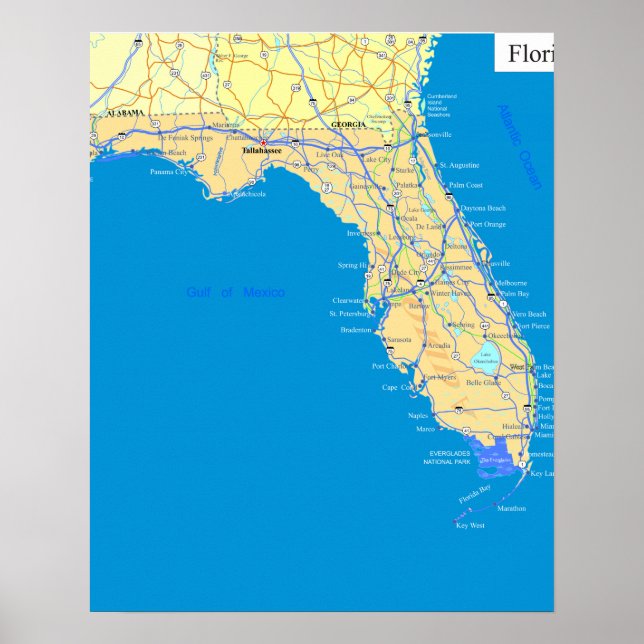 Póster Mapa del Estado de Florida (Frente)