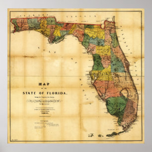 Póster Mapa del estado de Florida (1856)
