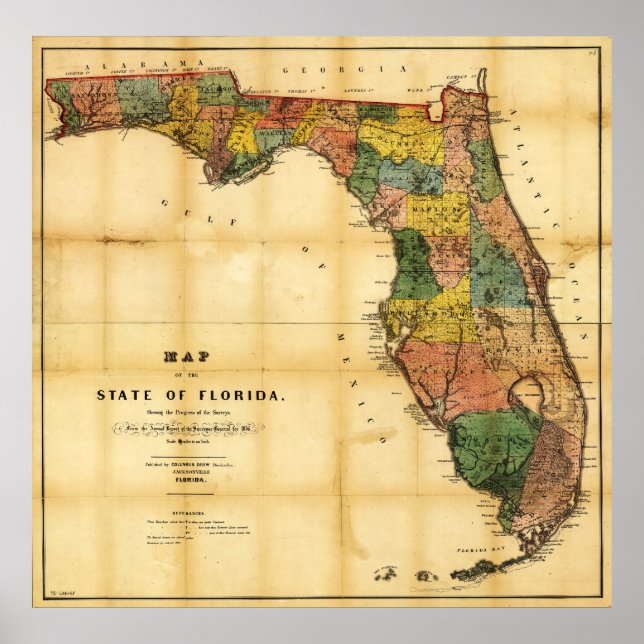 Póster Mapa del estado de Florida (1856) (Frente)