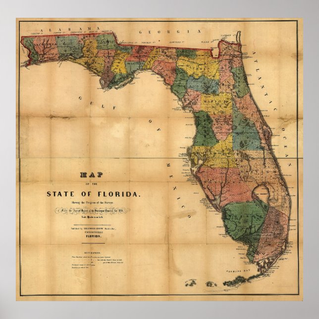 Póster Mapa del estado de Florida de 1856 de Columbus Dre (Frente)