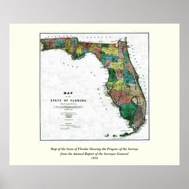 Póster Mapa del estado de Florida de 1856 de Columbus Dre (Frente)