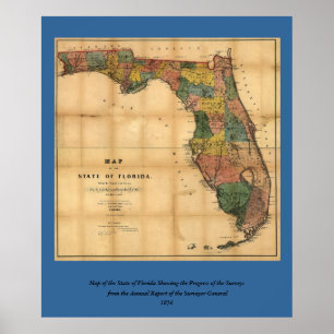 Póster Mapa del estado de Florida de 1856 de Columbus Dre