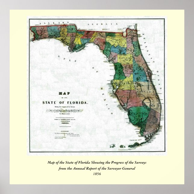 Póster Mapa del estado de Florida de 1856 de Columbus Dre (Frente)