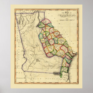 Póster Mapa del estado de Georgia (alrededor de 1810)
