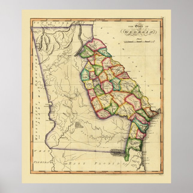 Póster Mapa del estado de Georgia (alrededor de 1810) (Frente)