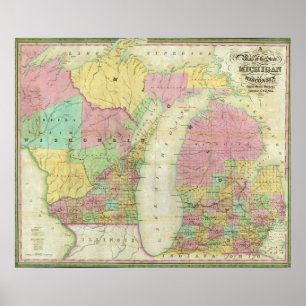 Póster Mapa del estado de Michigan