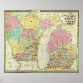 Póster Mapa del estado de Michigan