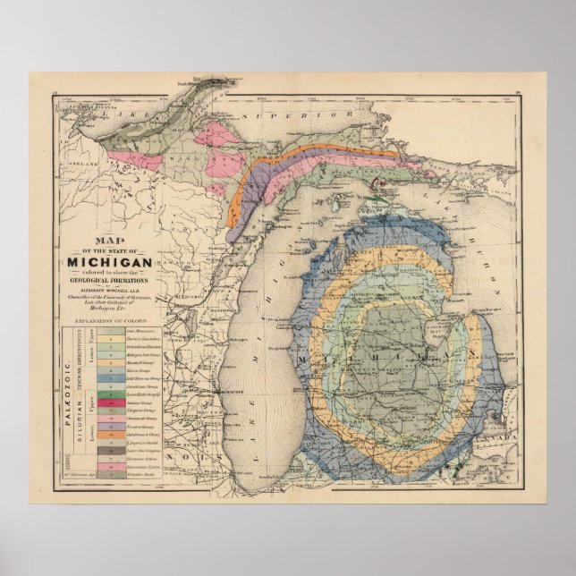 Póster Mapa del estado de Michigan (Frente)