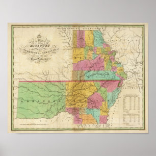 Póster Mapa del estado de Missouri