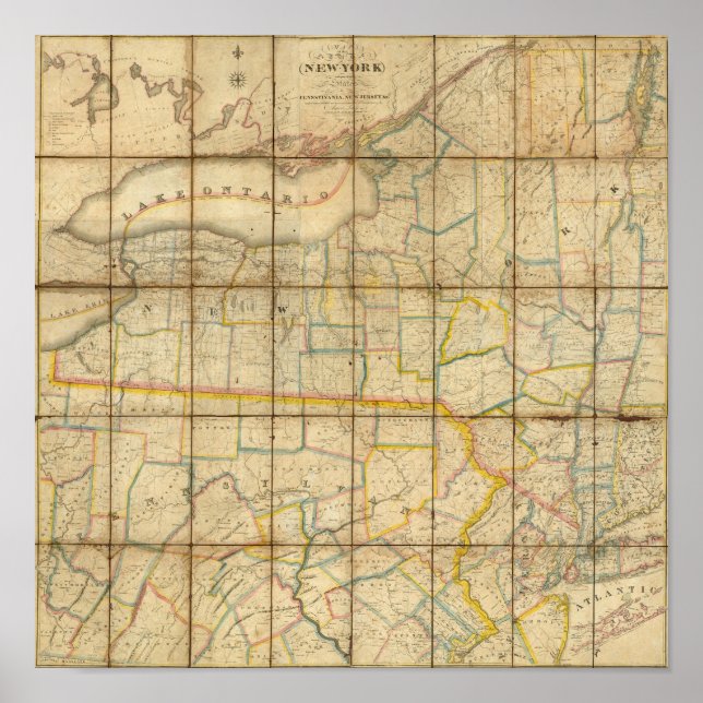 Póster Mapa del estado de Nueva York (Frente)