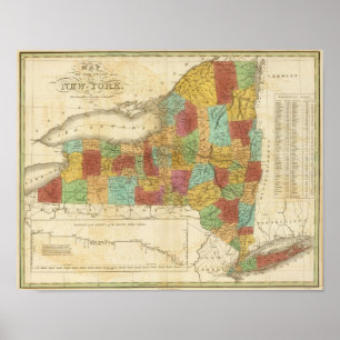 Póster Mapa Del Estado De Nueva York
