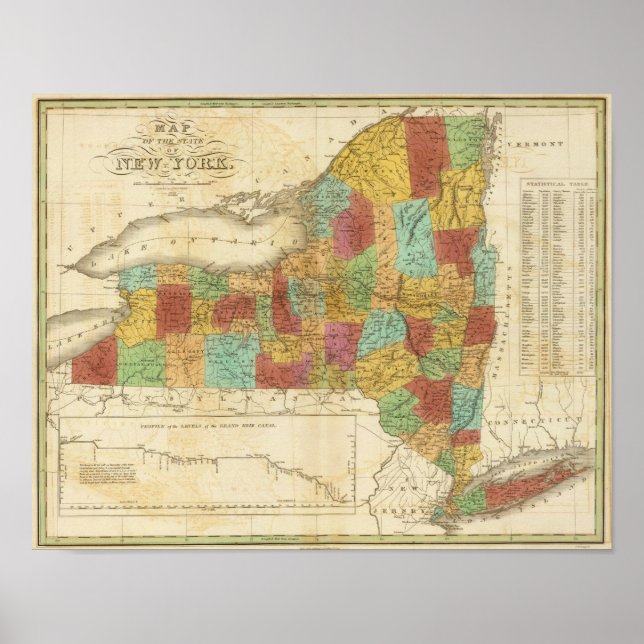 Póster Mapa Del Estado De Nueva York (Frente)
