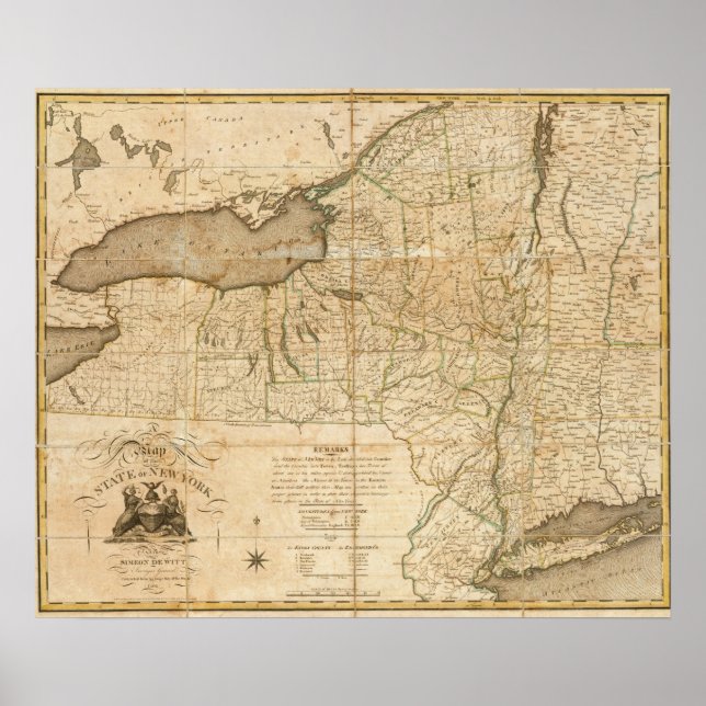 Póster Mapa del estado de Nueva York (Frente)
