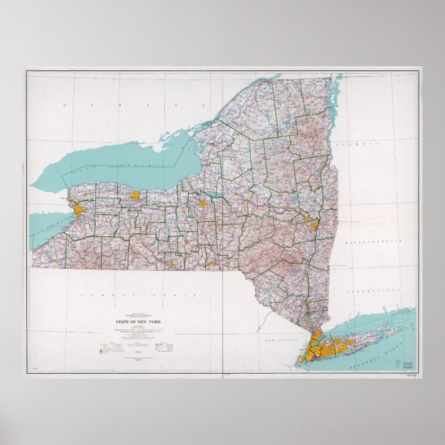 Póster Mapa del Estado de Nueva York (1976) (Frente)