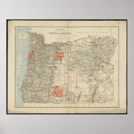 Póster Mapa del estado de Oregon