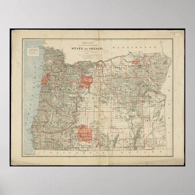 Póster Mapa del estado de Oregon (Frente)