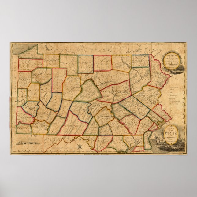 Póster Mapa Del Estado De Pensilvania (Frente)