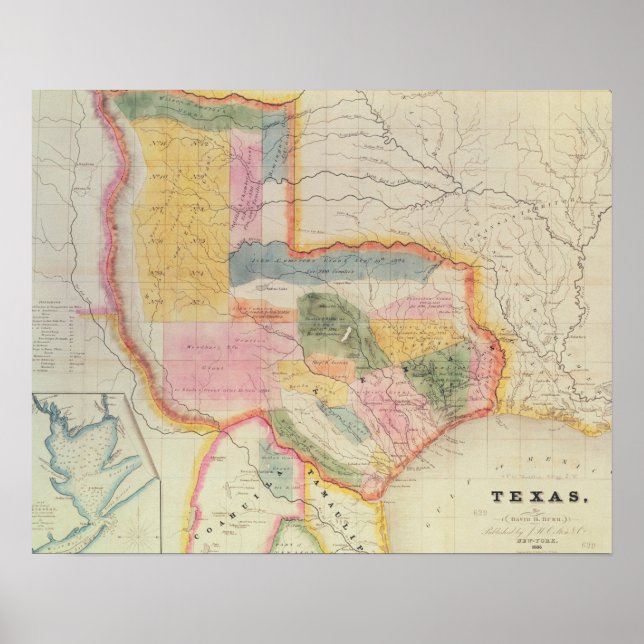 Póster Mapa del estado de Texas | 1835 (Frente)