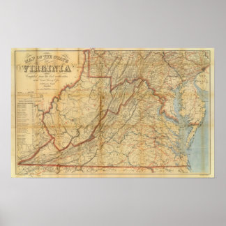 Póster Mapa del estado de Virginia